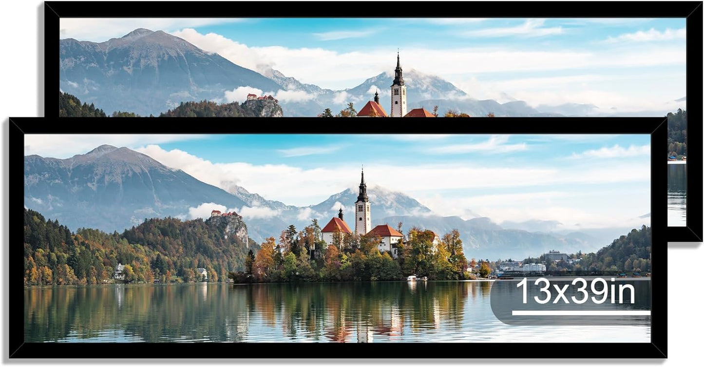 13x39 Puzzle Frame 2 Packs, Real Glass and Black Wood Frame, Display Panoramic 13 x 39 Picture Frames - Horizontal or Vertical Wall Mounting
