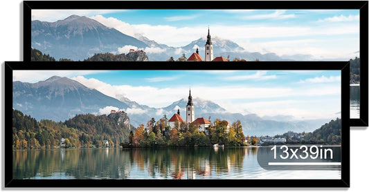 13x39 Puzzle Frame 2 Packs, Real Glass and Black Wood Frame, Display Panoramic 13 x 39 Picture Frames - Horizontal or Vertical Wall Mounting