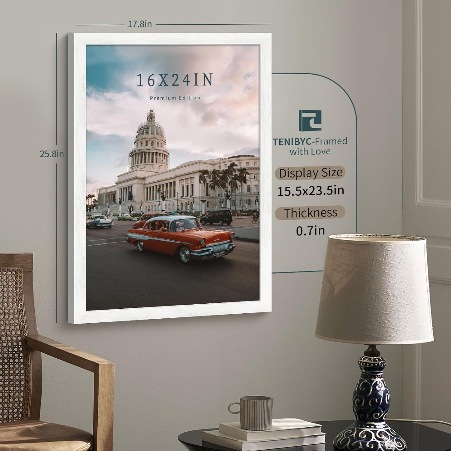 16x24 Poster Frame 3 Pack - White, Textured Solid Wood Picture Frame, Wall Gallery Photo Frame