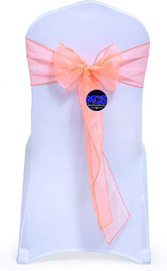 MDS Pack of 100 PCS Organza Chair Sashes Wider Dining Chair Bows Ribbon Tie Back for Wedding Party Birthday Bridal Shower Reception Event Banquet Home Chair Cover Decoration - Light Orange