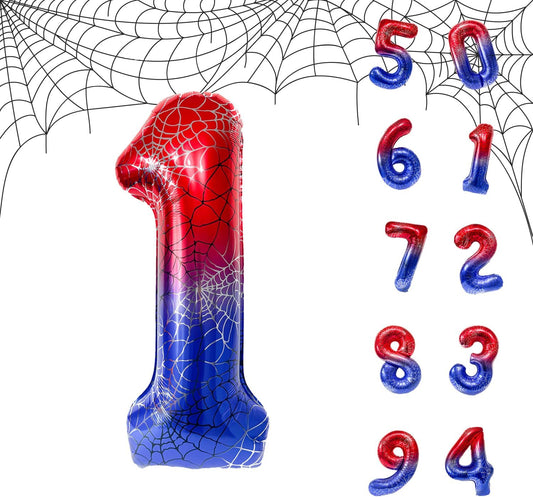 Spider Web 40Inch Foil Number Balloons Set 0-9 Includes Inflation Straws - Giant 7 Decor for Birthdays, Anniversary Party Arch Supplies (Spider, Number 1)