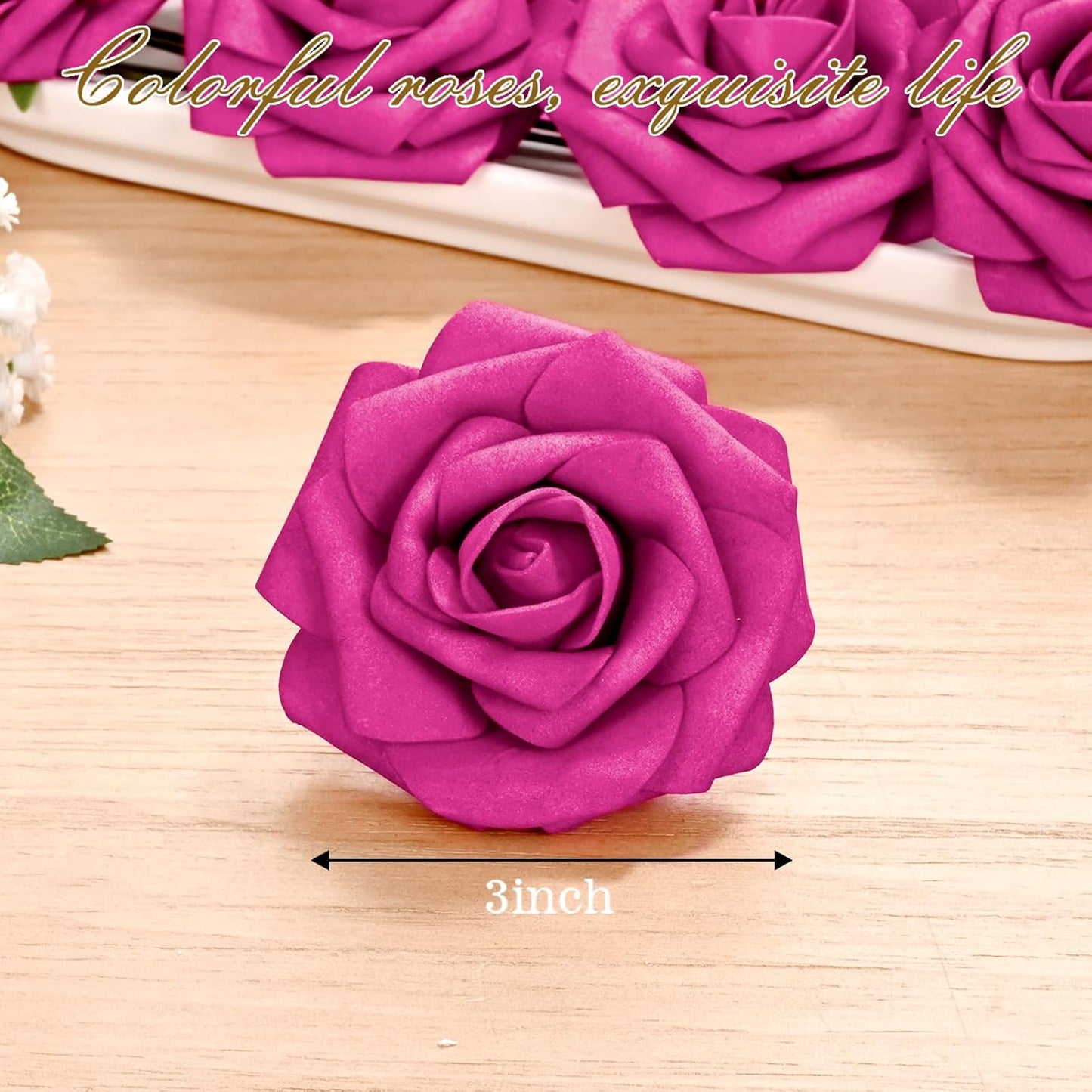 BLEUM CADE 36Pcs Artificial Flowers Fake Roses with Stems, Rose Red Boxed Foam Roses for DIY Bouquets Centerpieces Wedding Party Arrangement Bridal Shower Decor
