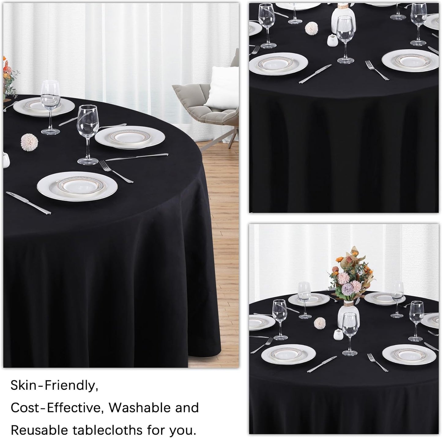 12 Pack Black Round Tablecloth 120 Inch Black Table Cloth Stain and Wrinkle Resistant Reusable and Washable Polyester Fabric Table Covers for Buffet Wedding Party and Banquet