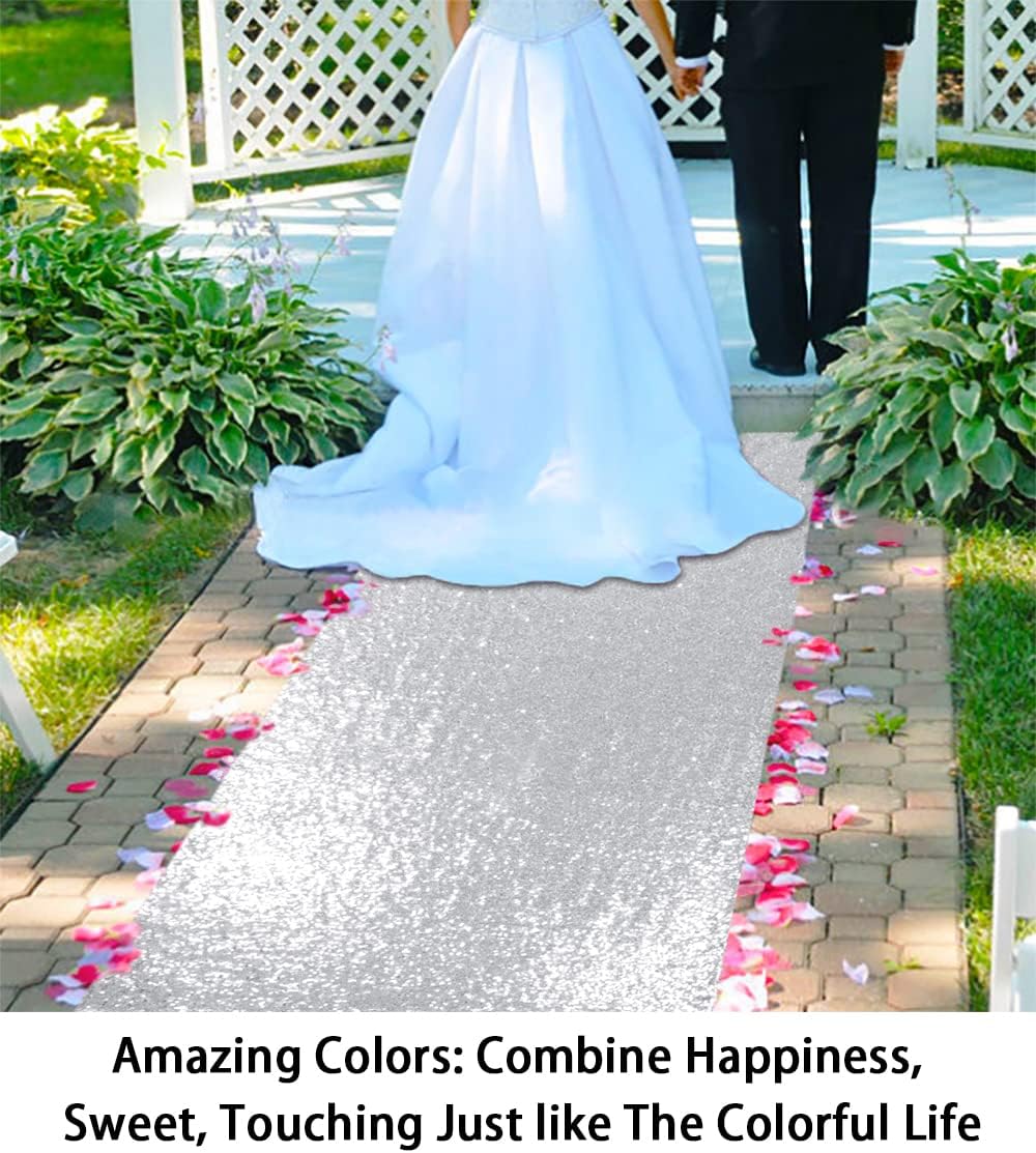ShinyBeauty Silver Sequin Aisle Runner - 3FTx15FT for Wedding Ceremonies, Outdoor Events & Special Occasions