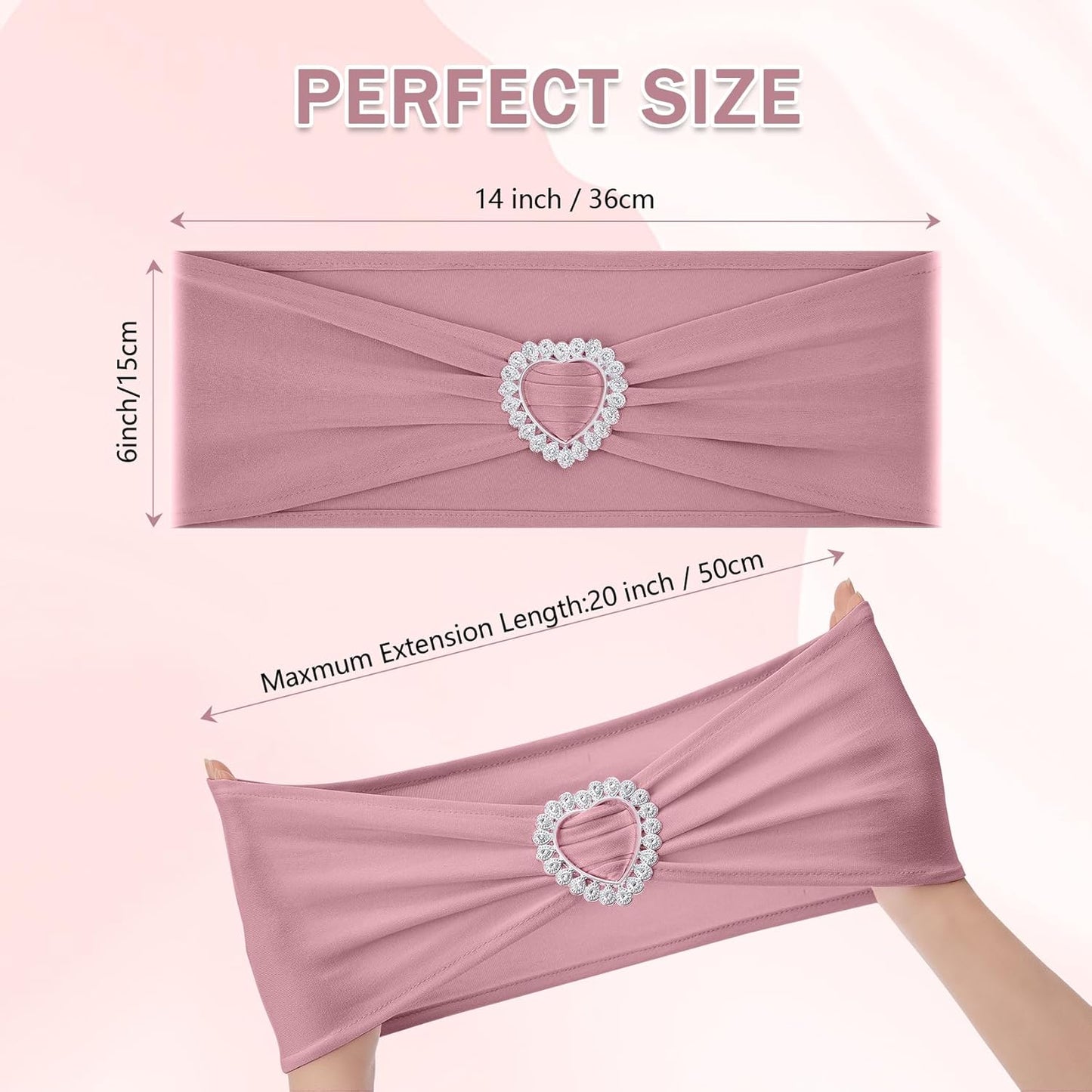 Howhic Pack of 120 Spandex Chair Sashes Bows Stretch Chair Cover Band with Buckle Slider Universal Elastic Chair Ties for Wedding Banquet Party Event Decoration (Dusty Pink)