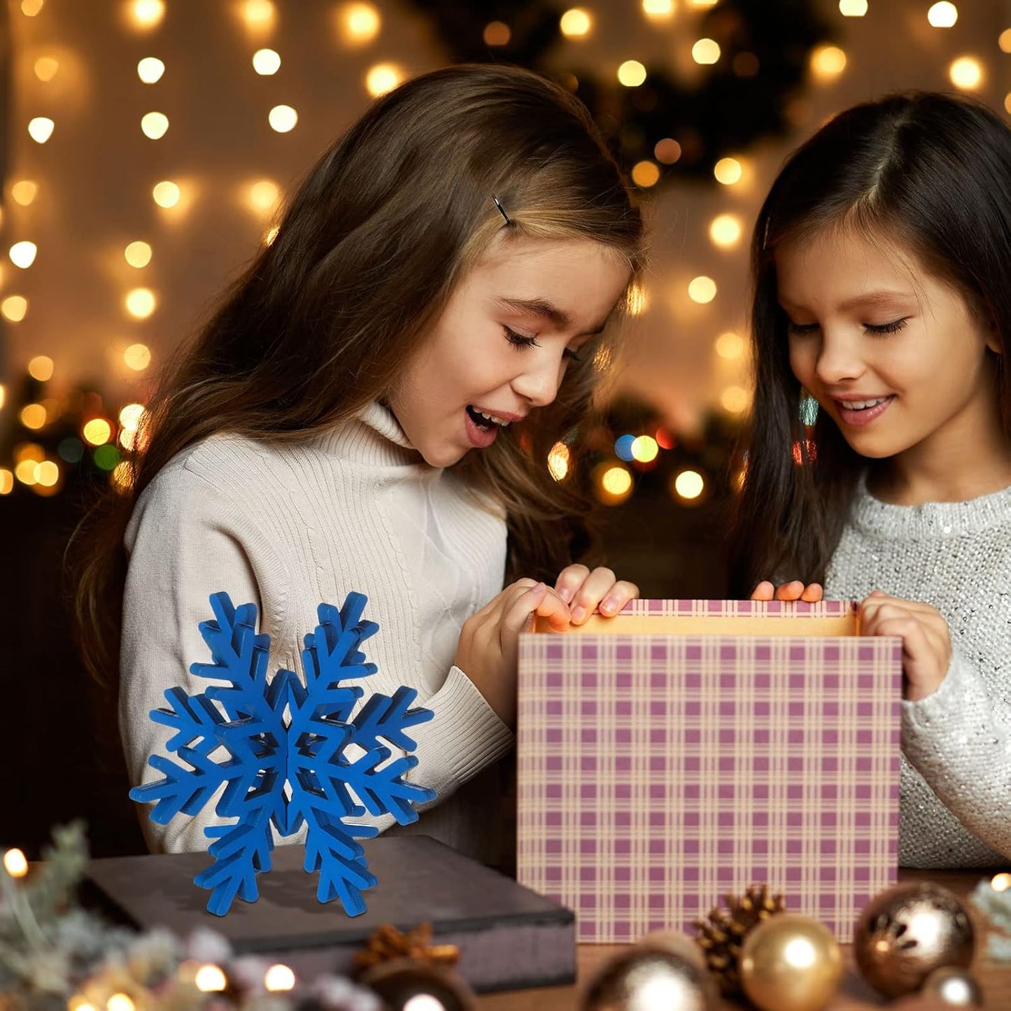 Bucherry 12 Pcs Wooden Snowflake Table Decor 3D Snowflake Tabletop Signs and Centerpiece for Christmas Xmas Winter Wonderland Decorations Home Party(Silver)