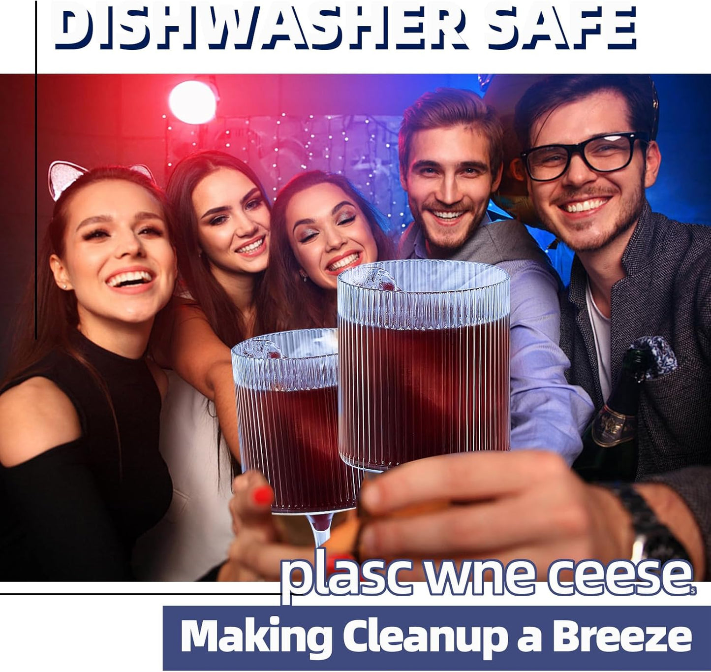 Plastic Goblets Wine Glasses - 12Oz Acrylic Wine Glasses Origami Unbreakable Clear Plastic Cocktail Glasses Recyclable Shatterproof Reusable Wine Cups for Parties & Weddings (Blue)