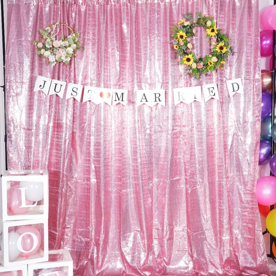 Poise3EHome 6Ft x 8Ft Fuchsia Pink Sequin Backdrop, Glitter Thick Satin Sequin Background Drapes, Sequence Backdrop for Wedding Party Holiday Festival Decor