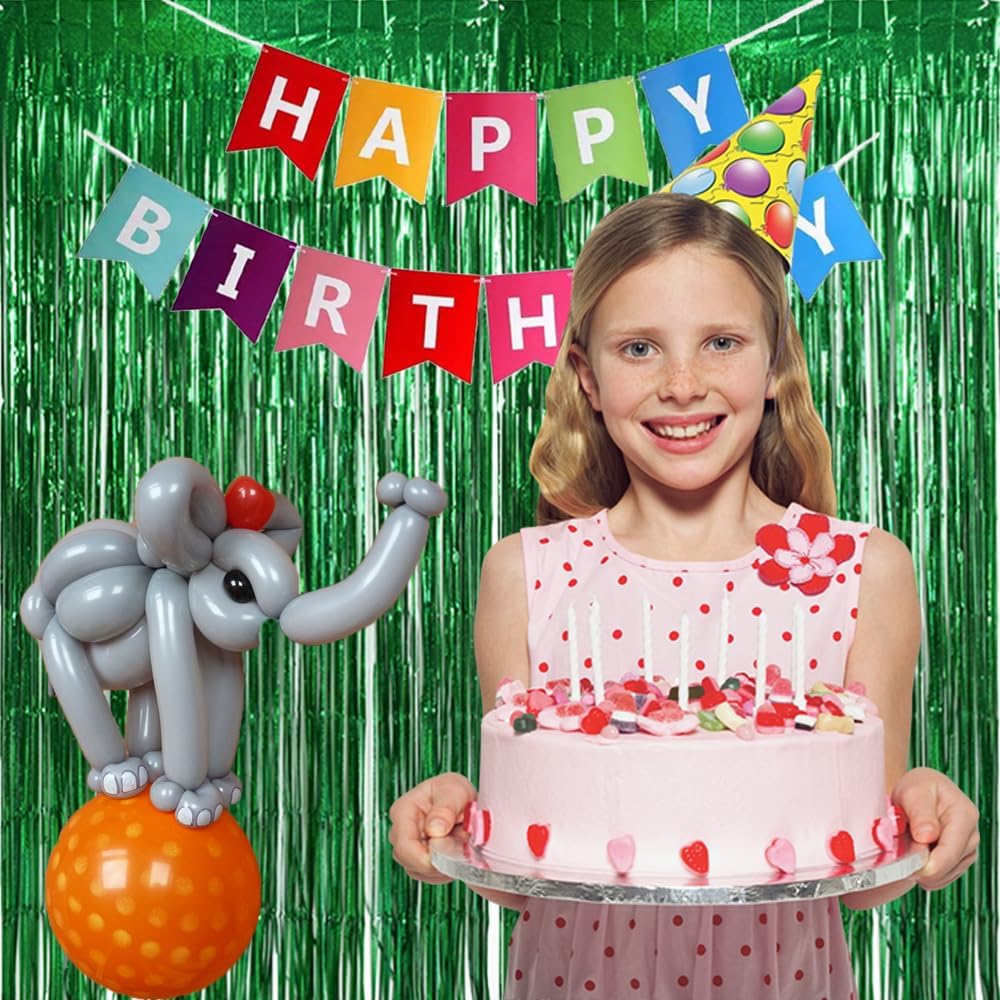 TONIFUL 3Pcs Laser Green Door Streamers, Metallic Streamers Foil Fringe Curtains for Birthday, Christmas, New Year, Bachelorette, Grad Party (9.9ft x 6.6ft)