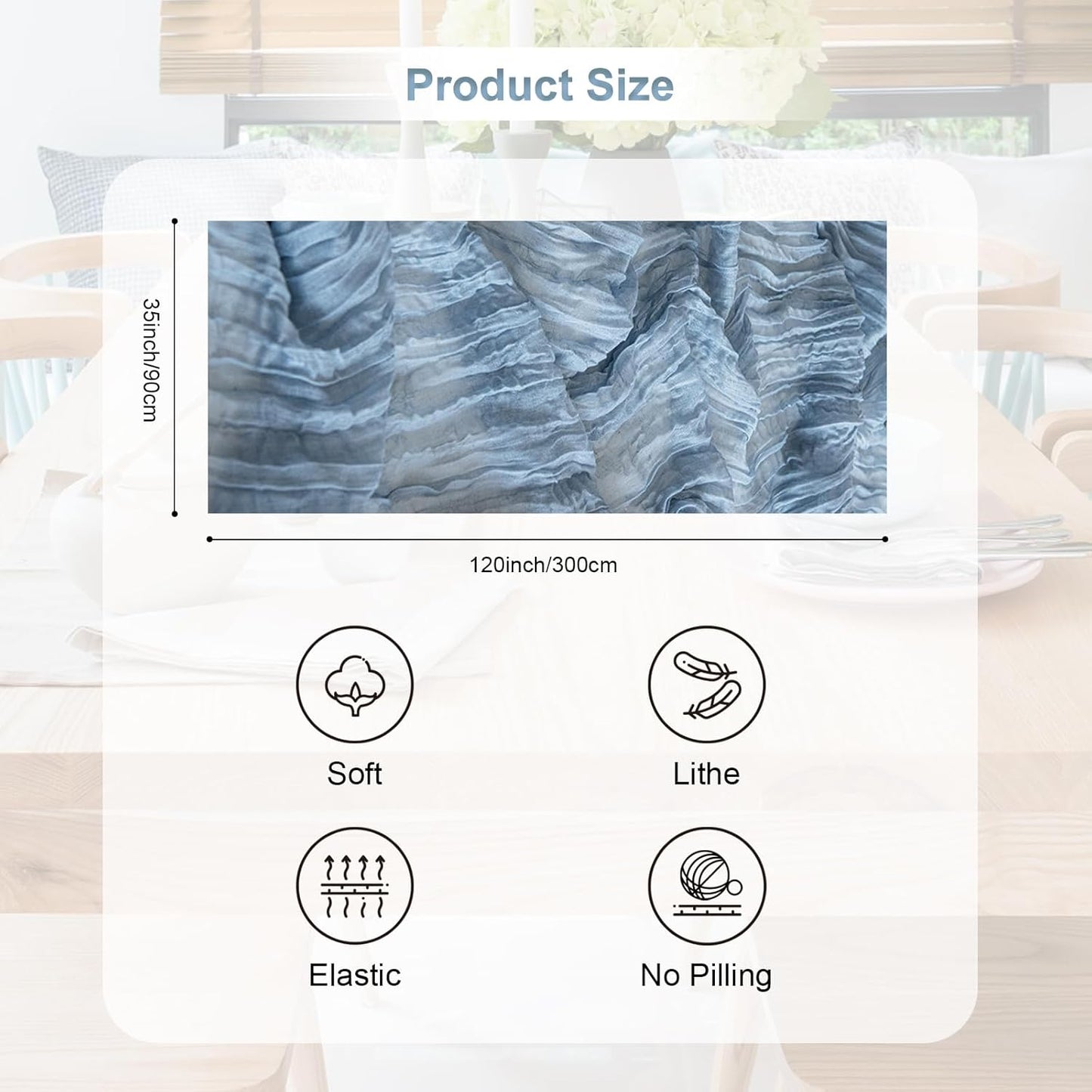 1 Pack Dusty Blue Cheesecloth Table Runner 35x120 Inch 10Ft Rustic Gauze Cheese Cloth Table Runner Sheer Cheesecloth Table Runners for Wedding Party Bridal Shower Decoration