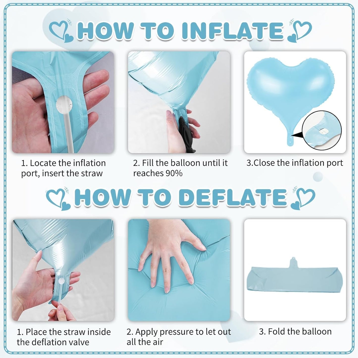 24 Inch Blue Heart Balloons, Heart Shaped Foil Balloons, Baby Blue Helium Balloon for Valentines Day Baby Bridal Shower Anniversary Wedding Gender Reveal Birthday Party Decorations