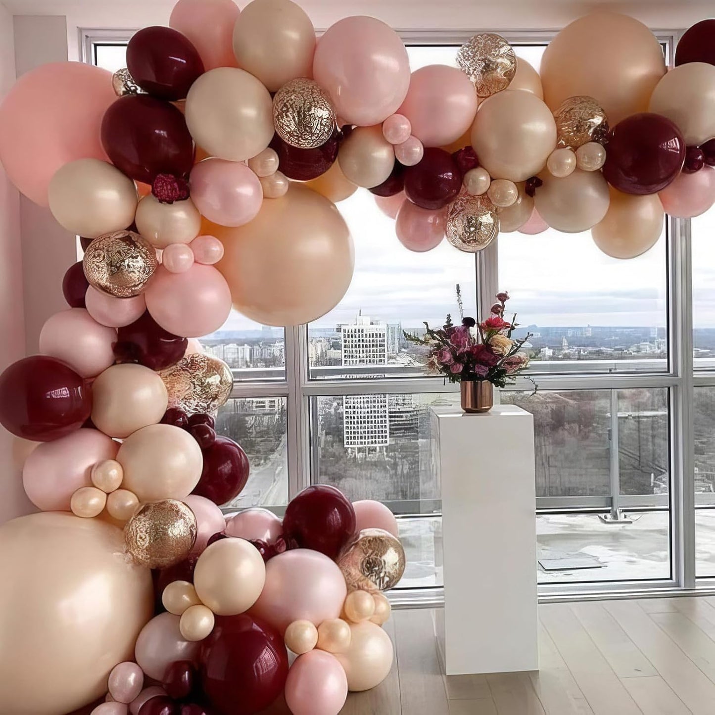 Burgundy Balloons, Rose Champagne Gold Balloons Burgundy Rose Pearl Balloon Wine Red Metallic Gold Balloon for Wedding Bridal Shower Birthday Party Celebration Baby Shower Anniversary Decorations