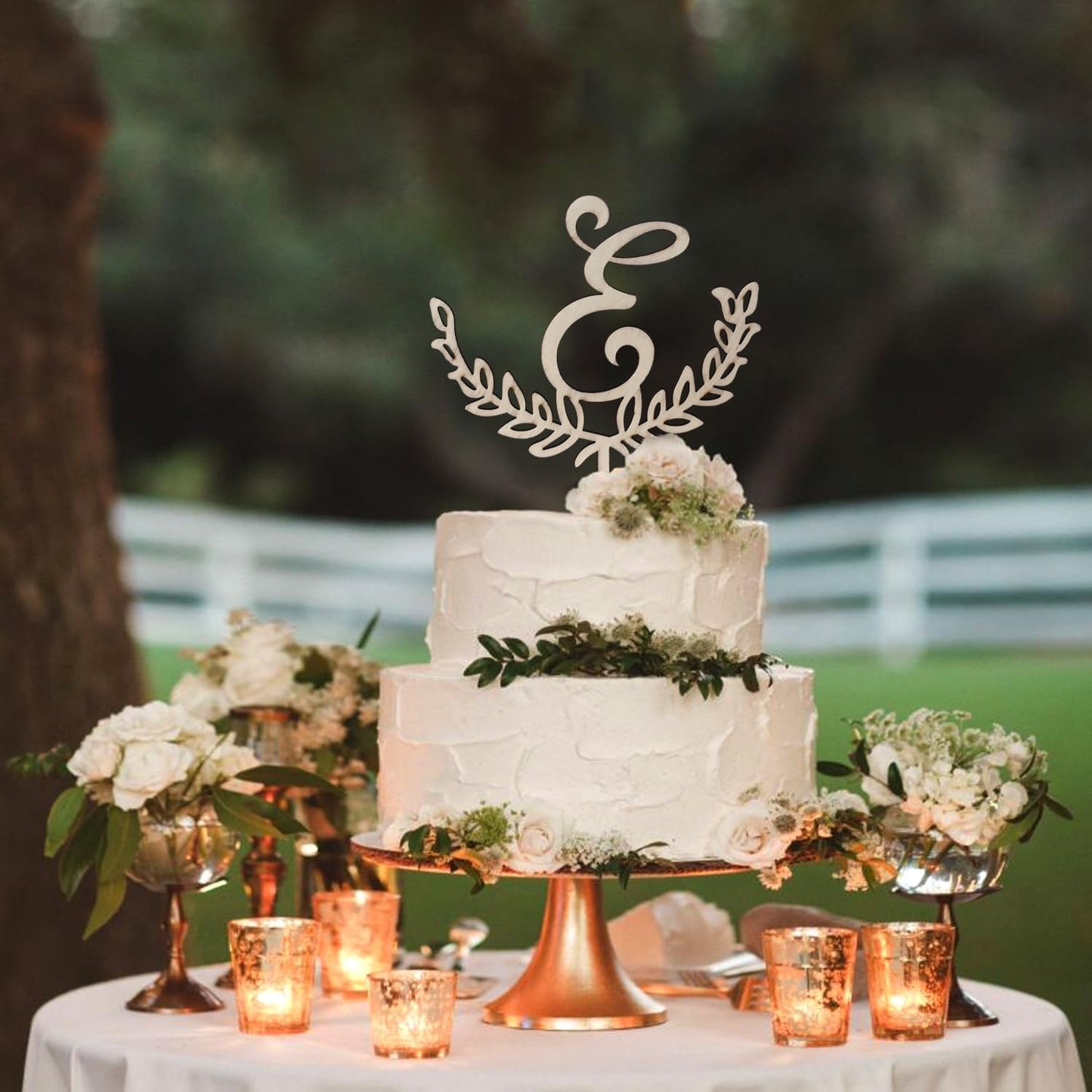LINGTEER Personalized Inital Letter E Wooden Cake Topper Perfect for Birthday Rustic Wedding Anniversary Party Keepsake Decoration