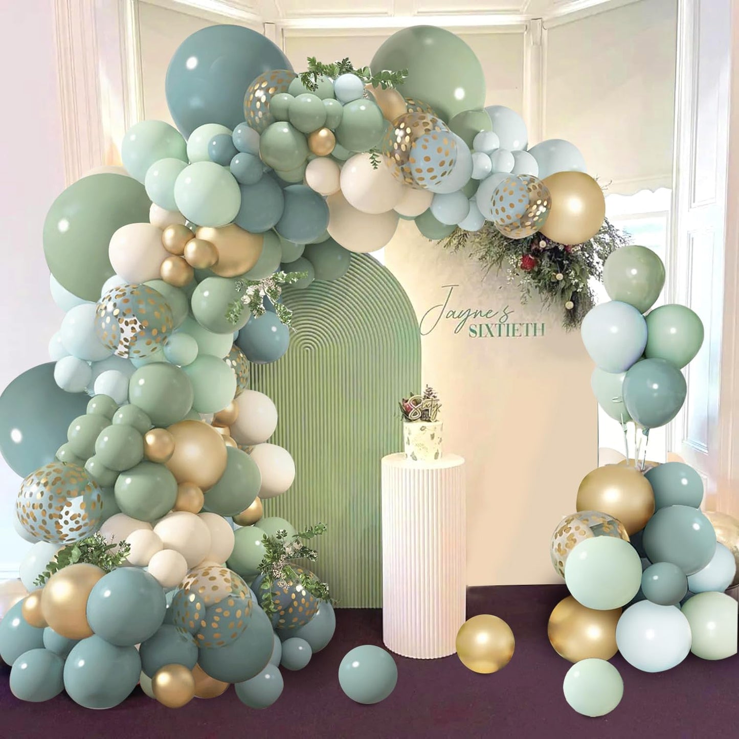 Dusty Blue Sage Green Balloon Arch Kit, Pastel Blue Green Sand White Gold Confetti Balloons Garland Kit for Wedding Bridal Boho Birthday Party Backdrop Decorations