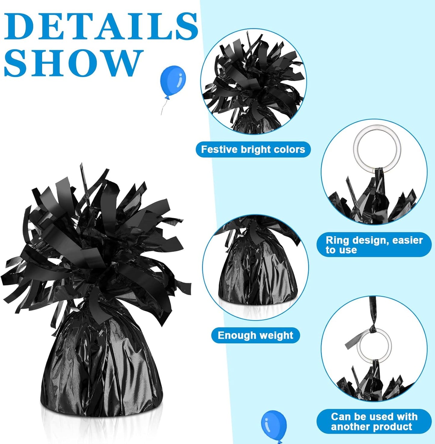 24 Pcs Balloon Weights Metallic Anchor Balloon Holder for Helium Balloons Heavy Table Weights and 1 Roll Iridescent Crimped Ribbon for Birthday Wedding Halloween Christmas Party(Black)