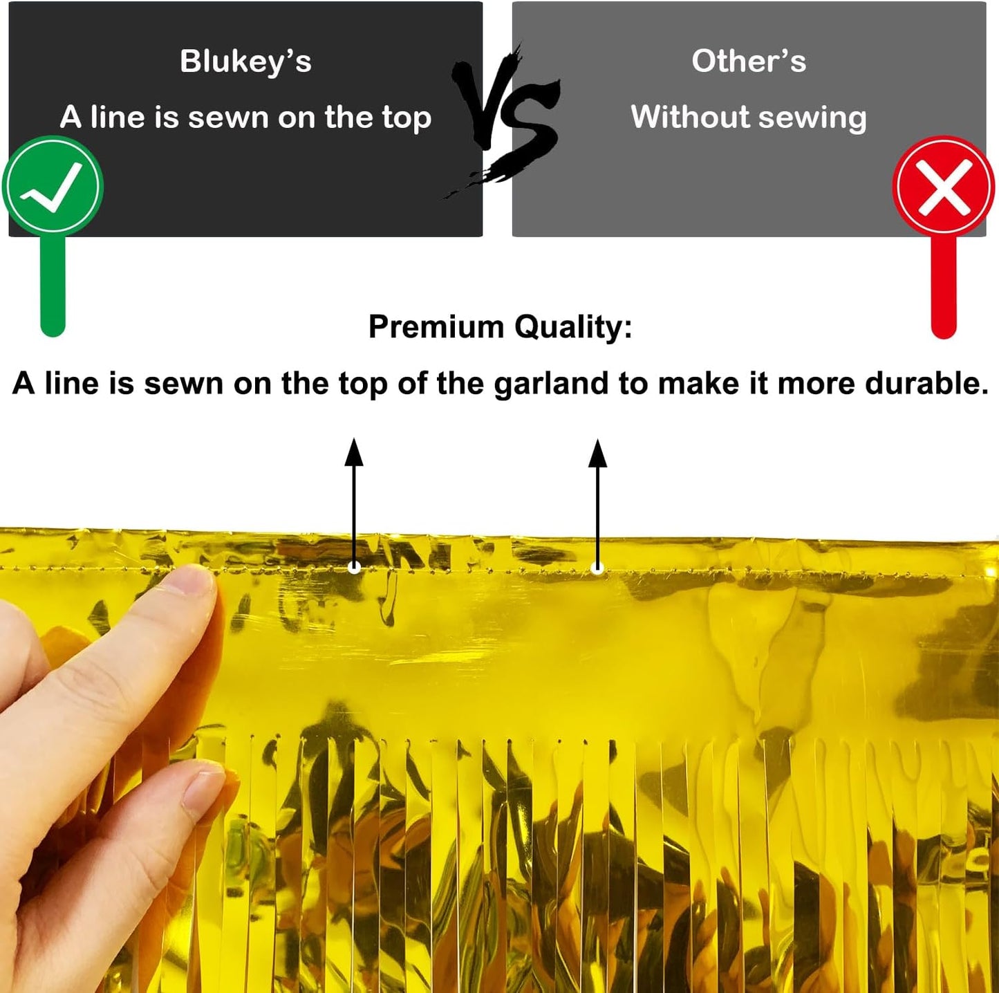 10 Feet Long Roll Foil Fringe Garland - Pack of 3 | Shiny Metallic Tassle Banner | Ideal for Parade Floats, Bridal Shower, Wedding, Birthday | Wall Hanging Fringe Garland Banner (Gold)