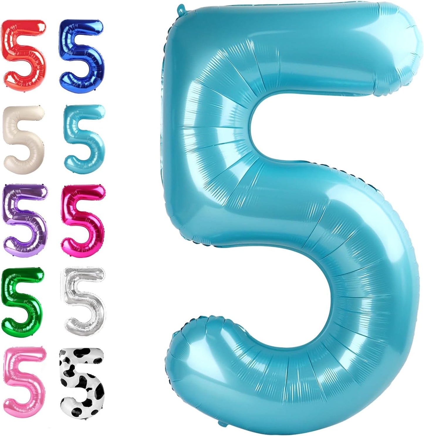 Pearl Blue 40 Inch Large Number 5 Birthday Balloon, Five 5th 15 25 35 50 55 Birthday Celebration Decorations, Foil 5 Mylar Helium Number 5 Balloons Girl Boy Anniversary Party Supplies