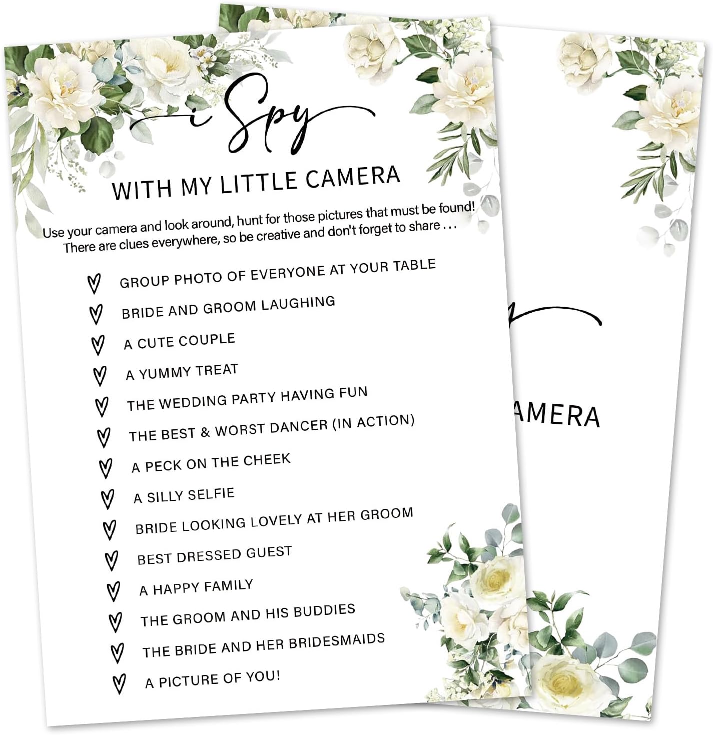 Eucalyptus Bridal Shower Games 30 Guests, I Spy with My Little Camera Bridal Games for Showers, White Rose Wedding Engagement Party Activity Party Supplies/Green-06