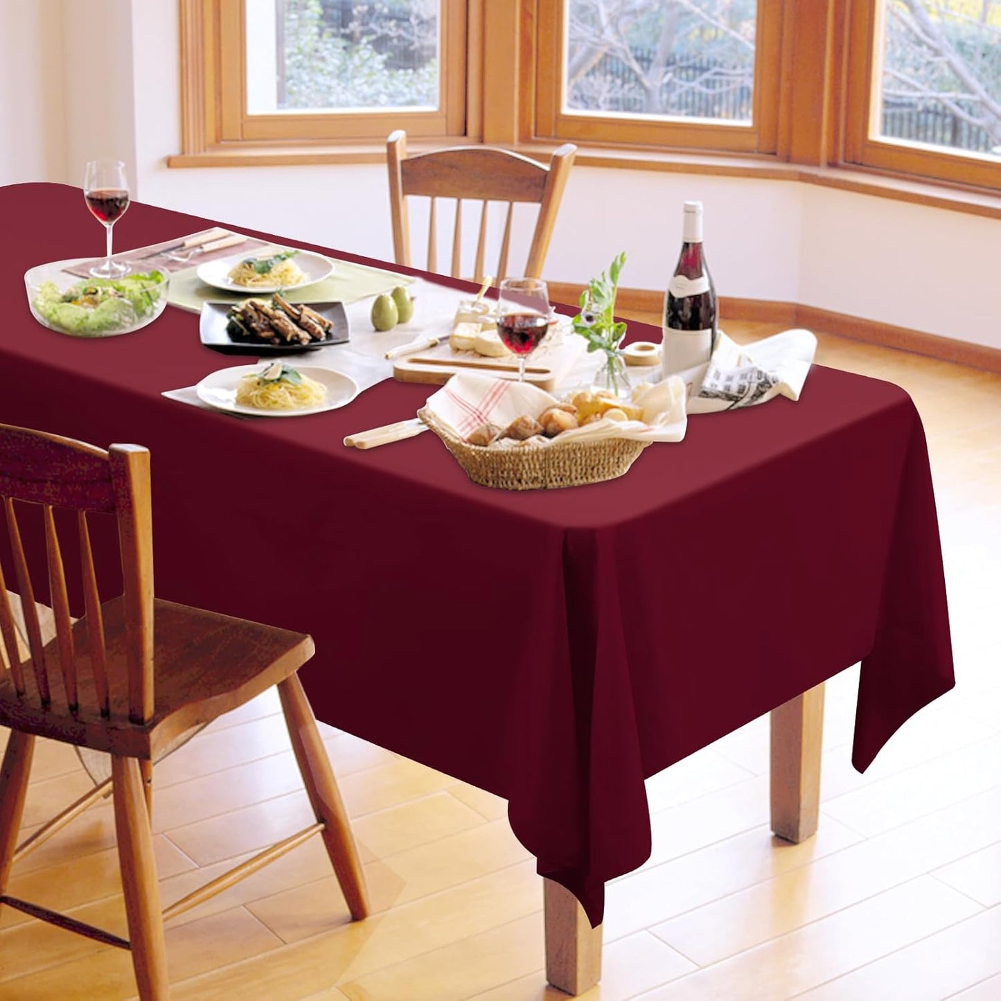 12 Pack Burgundy Tablecloths for Rectangle Tables 60 x 102 Inch Polyester Tablecloth 6 Foot Rectangle Table Cloth Wrinkle Resistant Washable Fabric Table Cover for Party Wedding Banquet Events