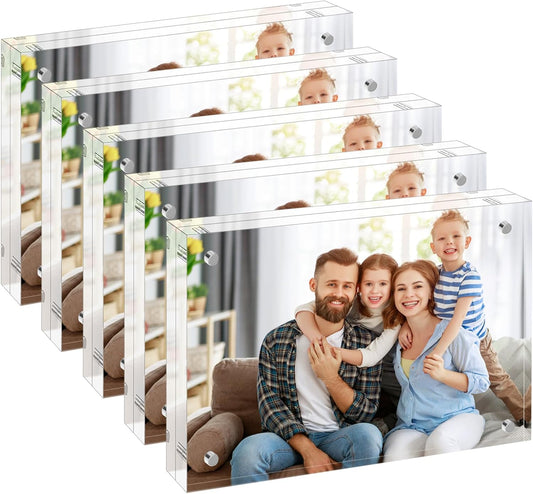 5x7 Acrylic Picture Frames 5 Pack, 10+10MM Premium Acrylic Photo Frame Magnetic Picture Frames Clear Double Holder-Sided, Free Standing Desktop Display, Best Gift for Family, Baby, Friend