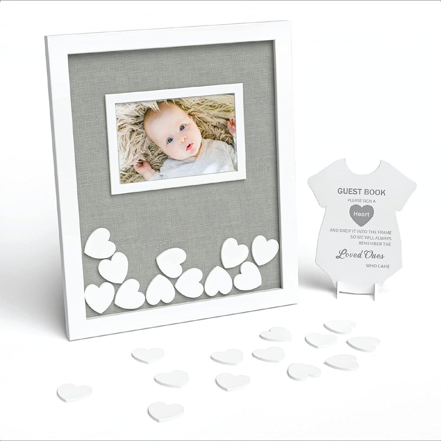 GLM Premium Baby Shower Guest Book with Welcome Sign & 50 Hearts - Perfect Keepsake Memory Book for Boy & Girl Baby Shower Decorations, Alternative to Traditional Guest Books!