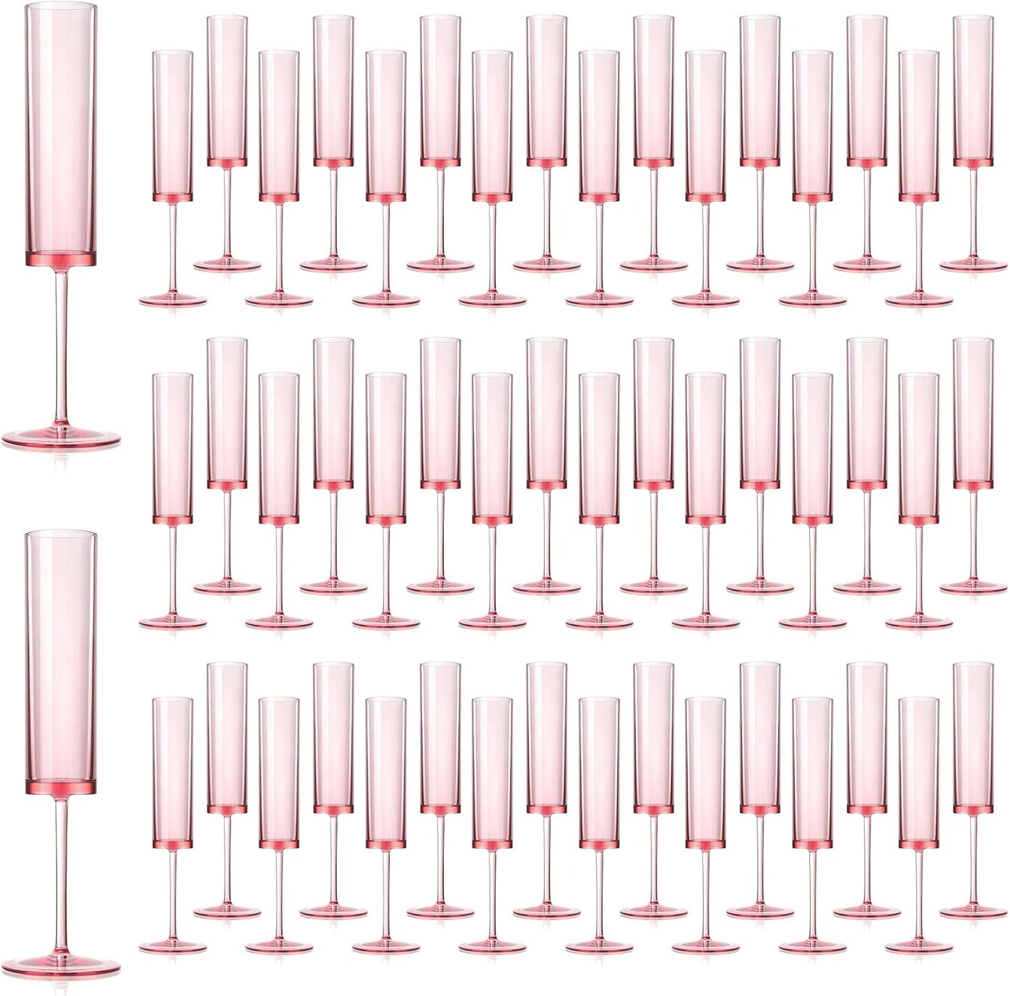 50 PCS Pink Champagne Flutes Plastic 5.4 OZ Clear Acrylic Champagne Flutes Sparkling Wine Glasses Wedding Table Decorations Reusable For Valentines Toasting Engagement Party Supplies (Pink, 50 Pack)