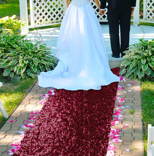 ShinyBeauty Sequin Aisle Runner for Weddings - 2FTx15FT Burgundy Glitter Carpet, Backing & Reusable Decor for Ceremony, Receptions, Events (Wine Red)