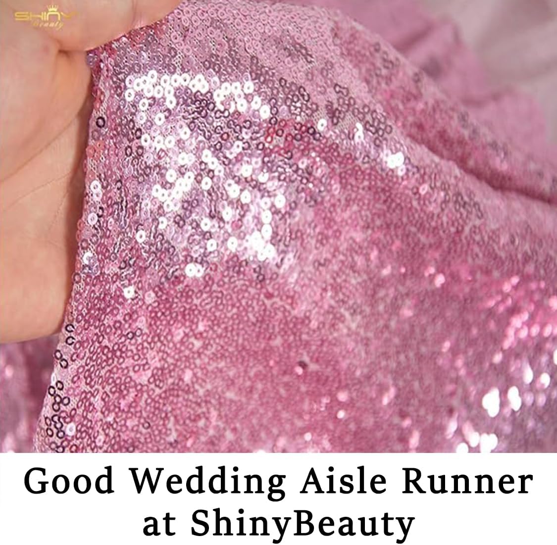 ShinyBeauty 4x20ft Sequin Wedding Aisle Runner Rug – Pink Gold Lightweight Bridal Carpet for Ceremony Decor, Stairs, Hallway, Party