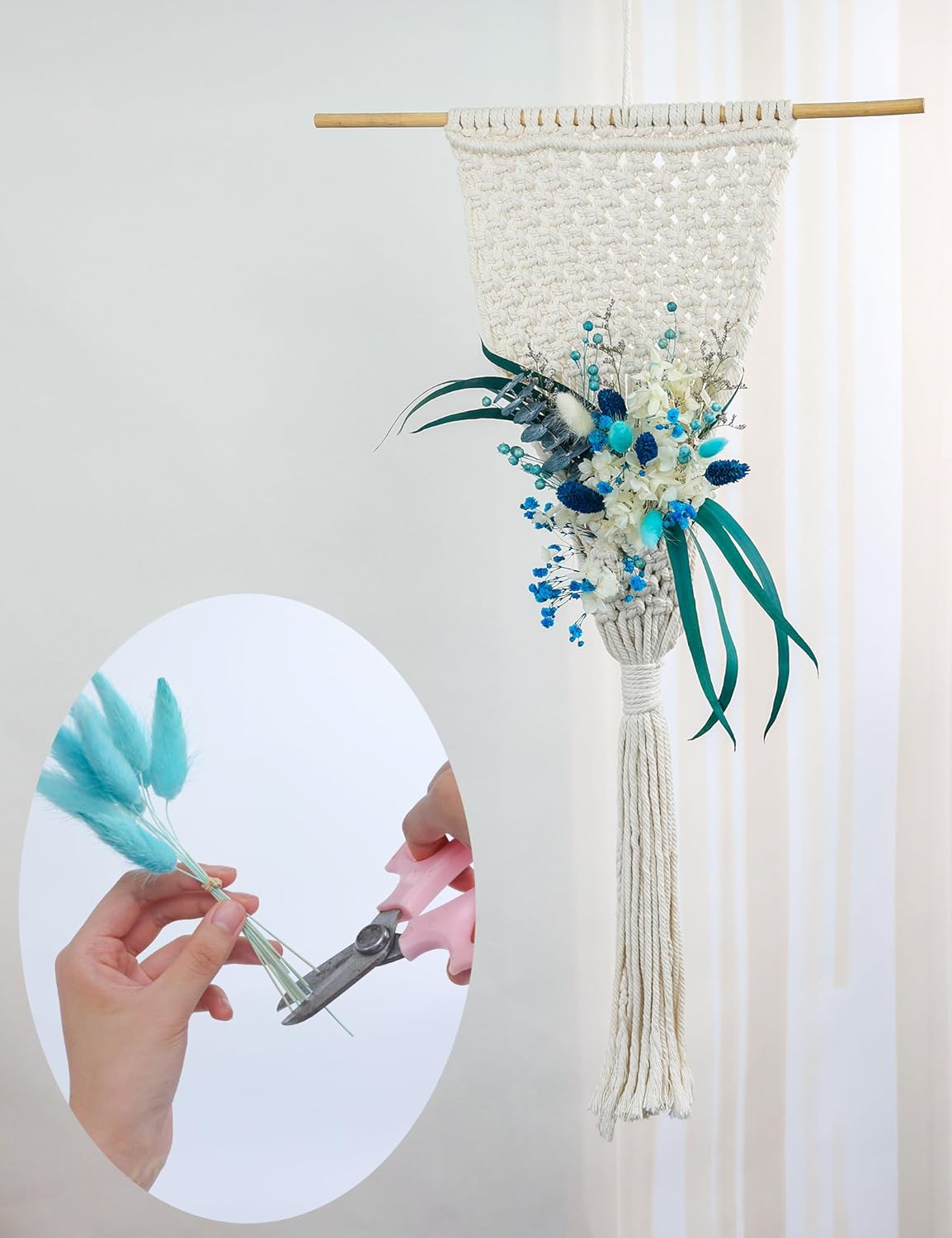 xin's convey DIY Natural Dried Flower Set, Blue Large Package with Stem Flowers for Vases, Handmade Creative, Door Hanging Wreath, Table Centerpiece Mini Dried Flower Bouquet (Peacock Blue)