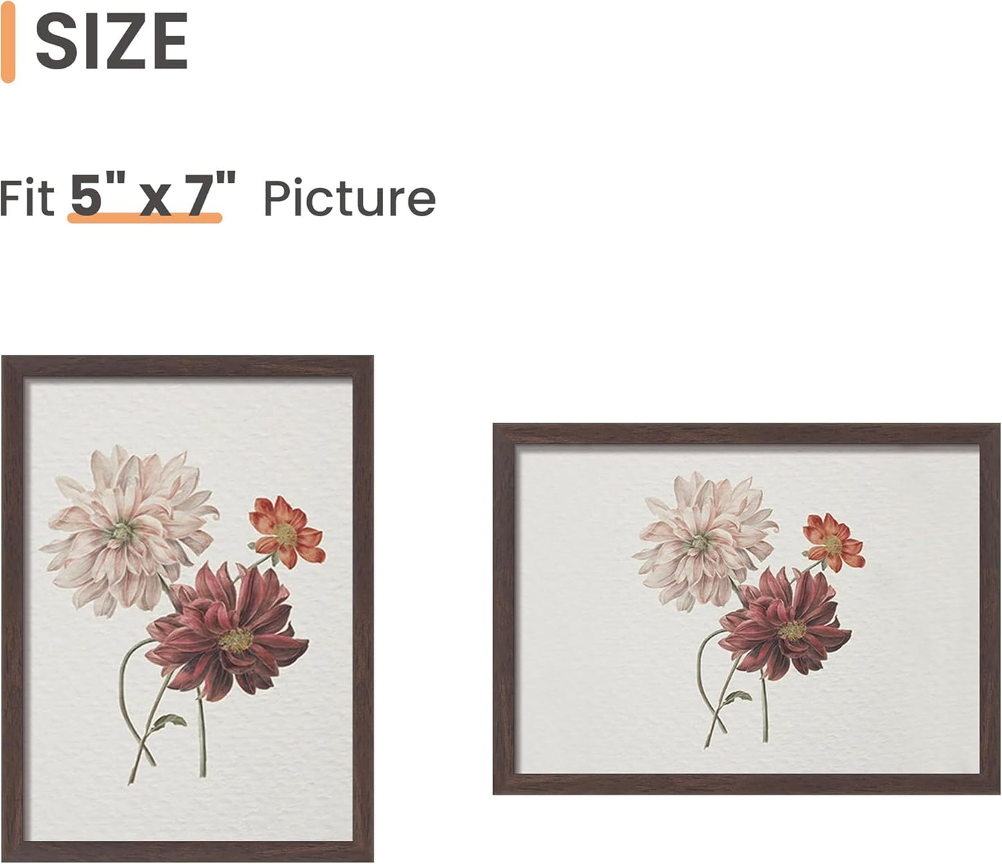 upsimples 5x7 Picture Frame Set of 3, Made of High Definition Glass for 5 x 7, Wall and Tabletop Display Thin Border Photo Frames for Home Decor, Brown