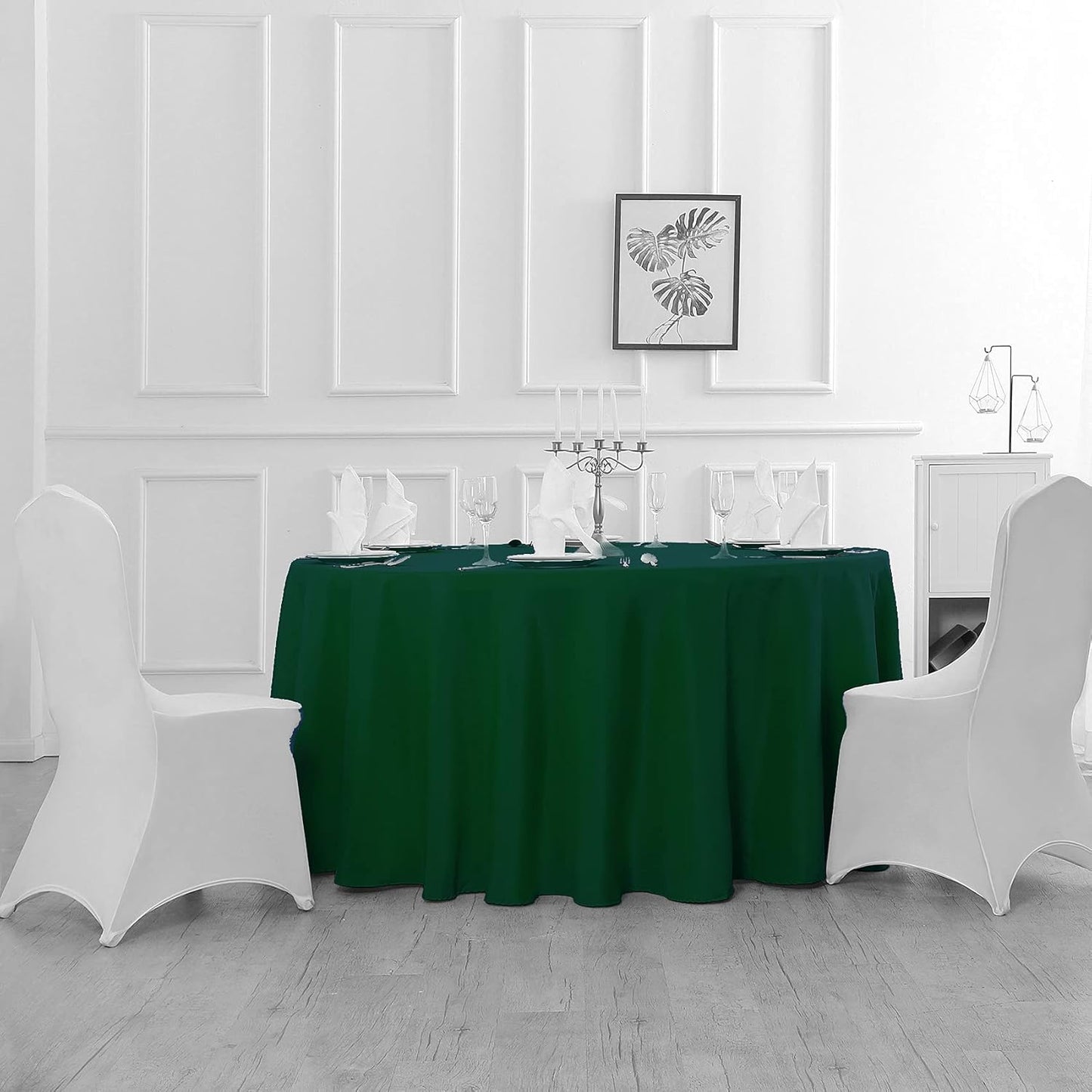 132 inch Round Tablecloth Washable Polyester Table Cloth Decorative Table Cover for Wedding Party Dining Banquet（132 inch, Hunter）