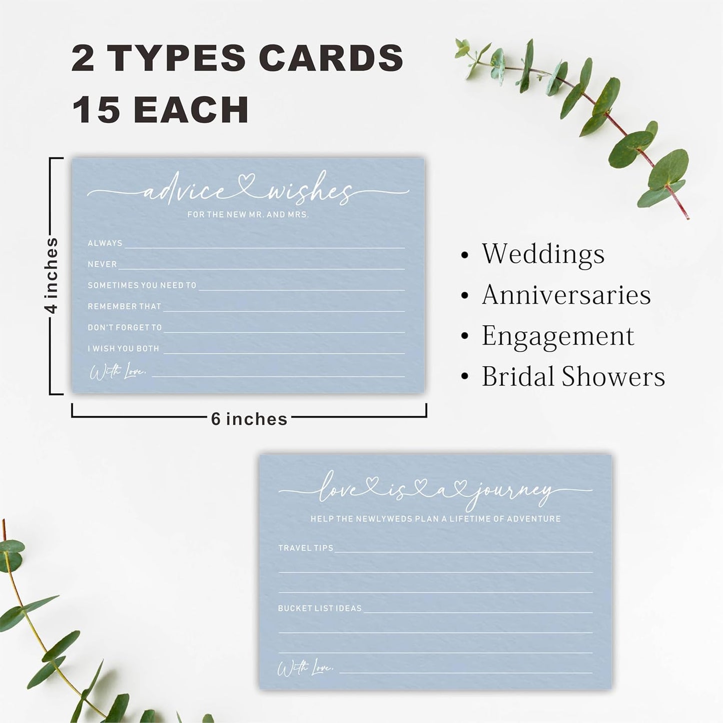 Wedding Advice Cards -Pack Of 30 Wishes For The New Mr & Mrs Wedding,Love Is A Journey Cards - Bride and Groom Newlyweds Bridal Shower Party Decoration,Games(Blue) - A02