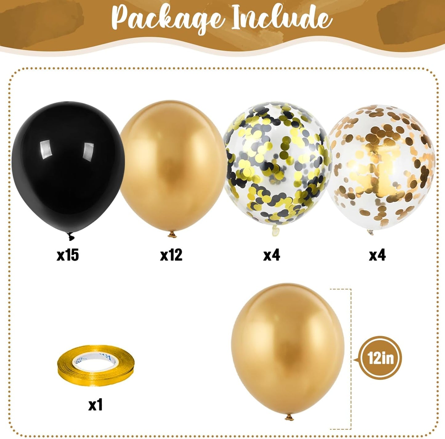 Black and Gold Confetti Balloons, 12 Inch Black Metallic Gold Confetti Latex Balloons, Black Golden Confetti Helium Balloons for Wedding Birthday Anniversary New Year Party Celebration Decorations