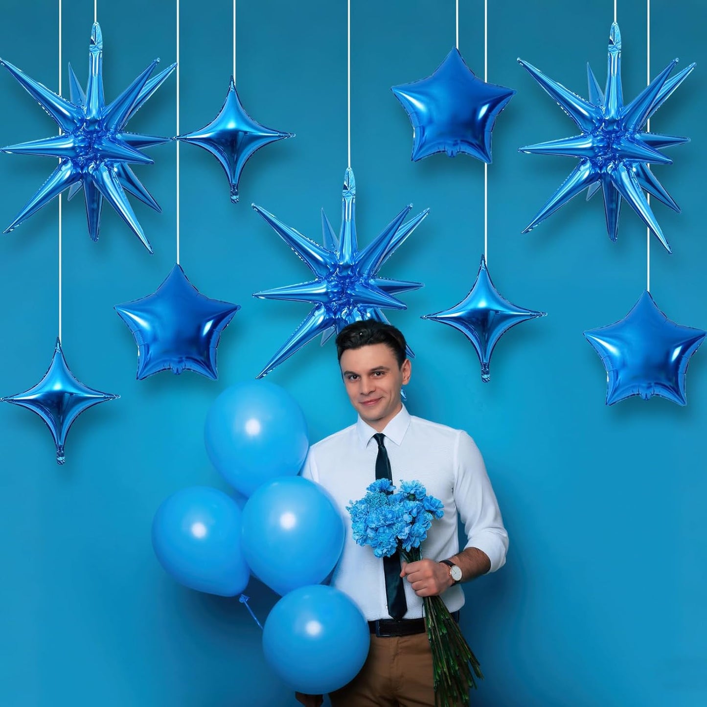 Blue Star Balloons, 22in Large Star Balloons Foil 10in 4-Pointed & Blue Pentagram Balloon for Graduation Wedding Boys Baby Shower Birthday Party Decorations