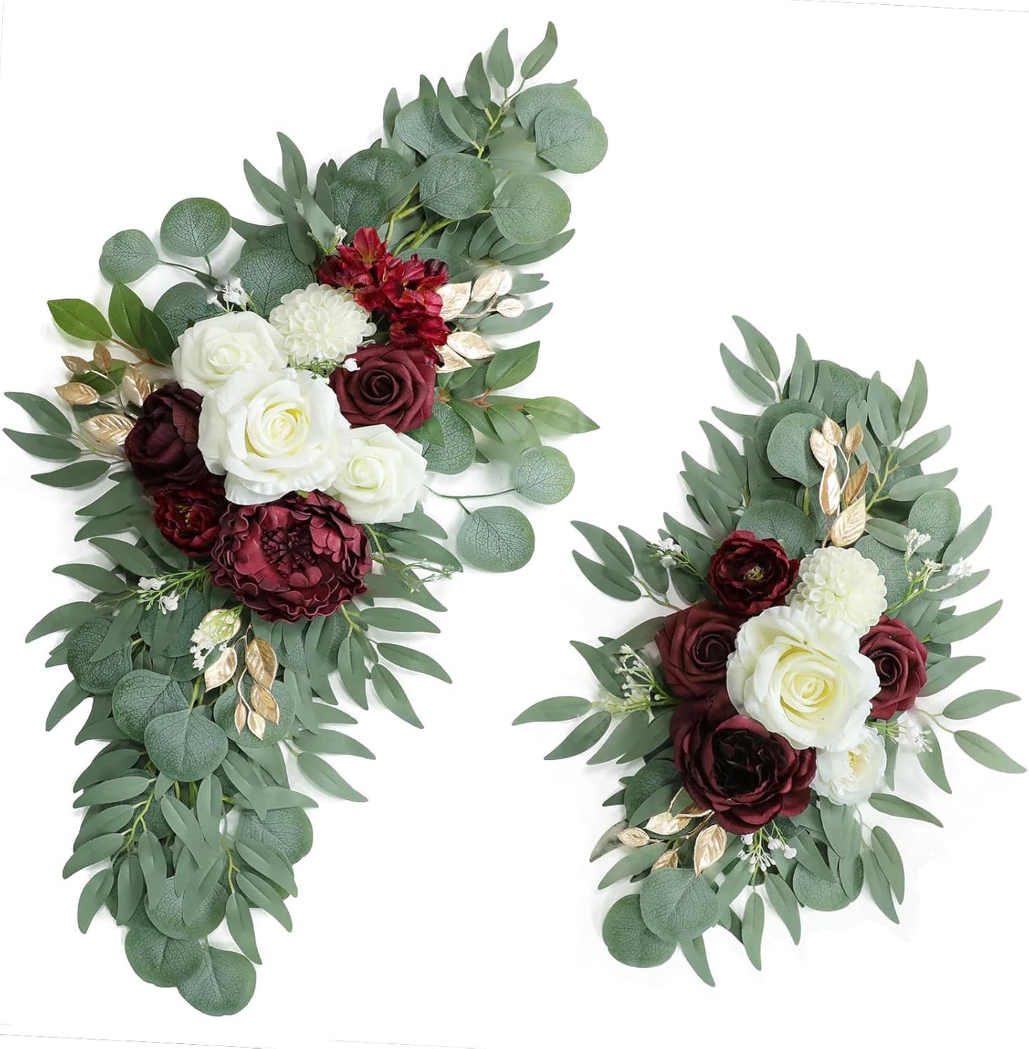 Artificial Burgundy Wedding Arch Flower Swags Set of 2 for Welcome Signs, Reception and Ceremony Decorations - Ivory Floral Decor