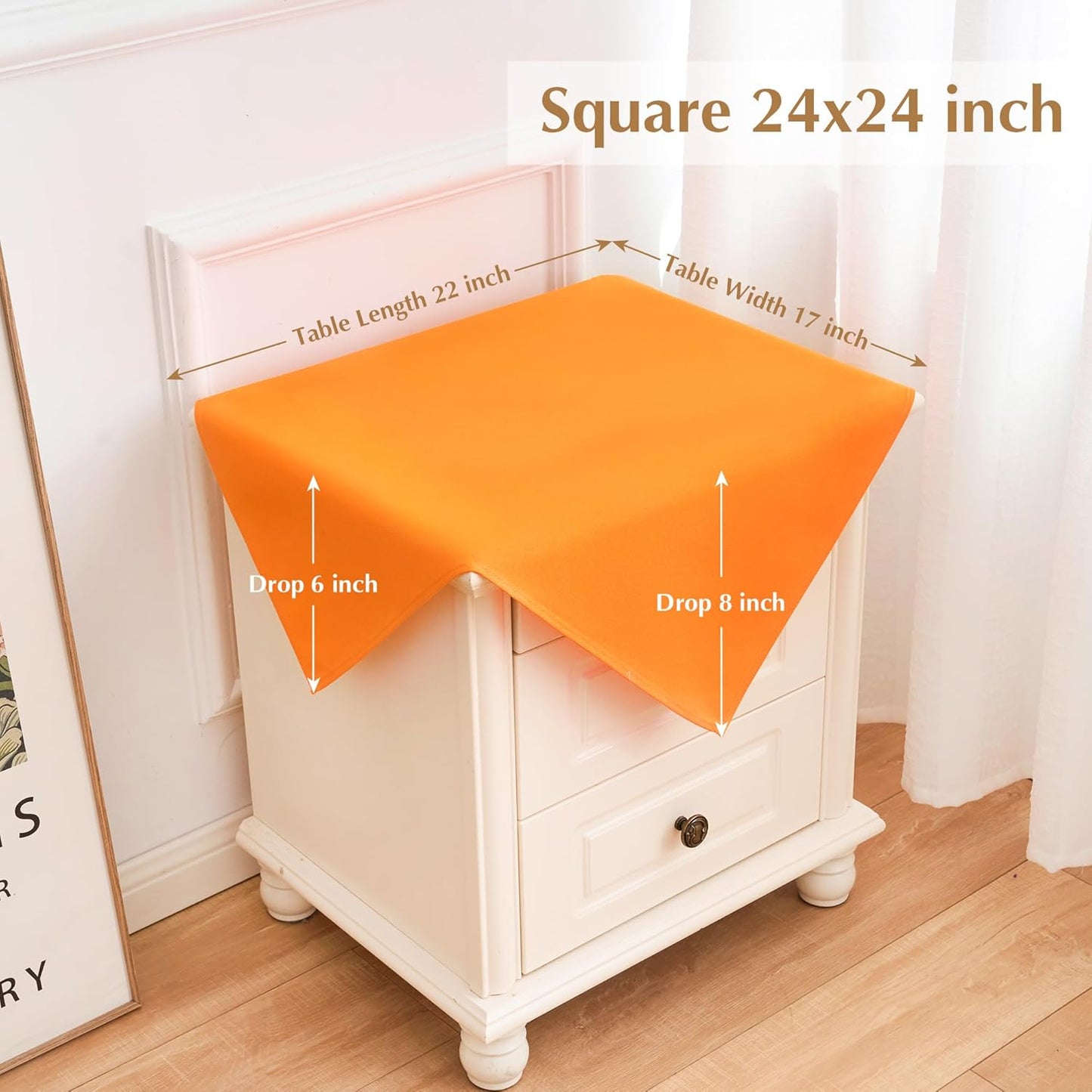 2 Pack Small Square Table Cloth 24X24 Inch Orange Washable Fabric Tablecloth Polyester Solid Table Cover for Night Stand End Table Side Table Outdoor Indoor