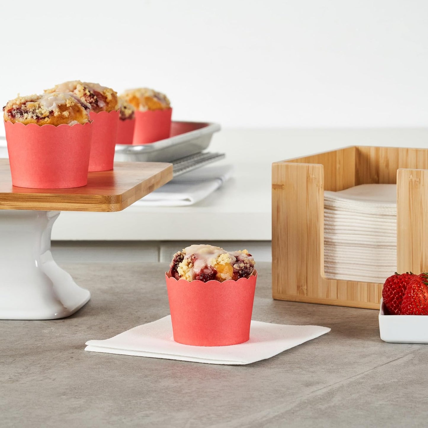 Panificio 3 Ounce Cupcake Wrappers, 200 Scalloped Baking Cups - Oven-Ready, Greaseproof, Red Paper Cupcake Liners, Disposable, For Birthdays, Baby Showers, Or Weddings - Restaurantware