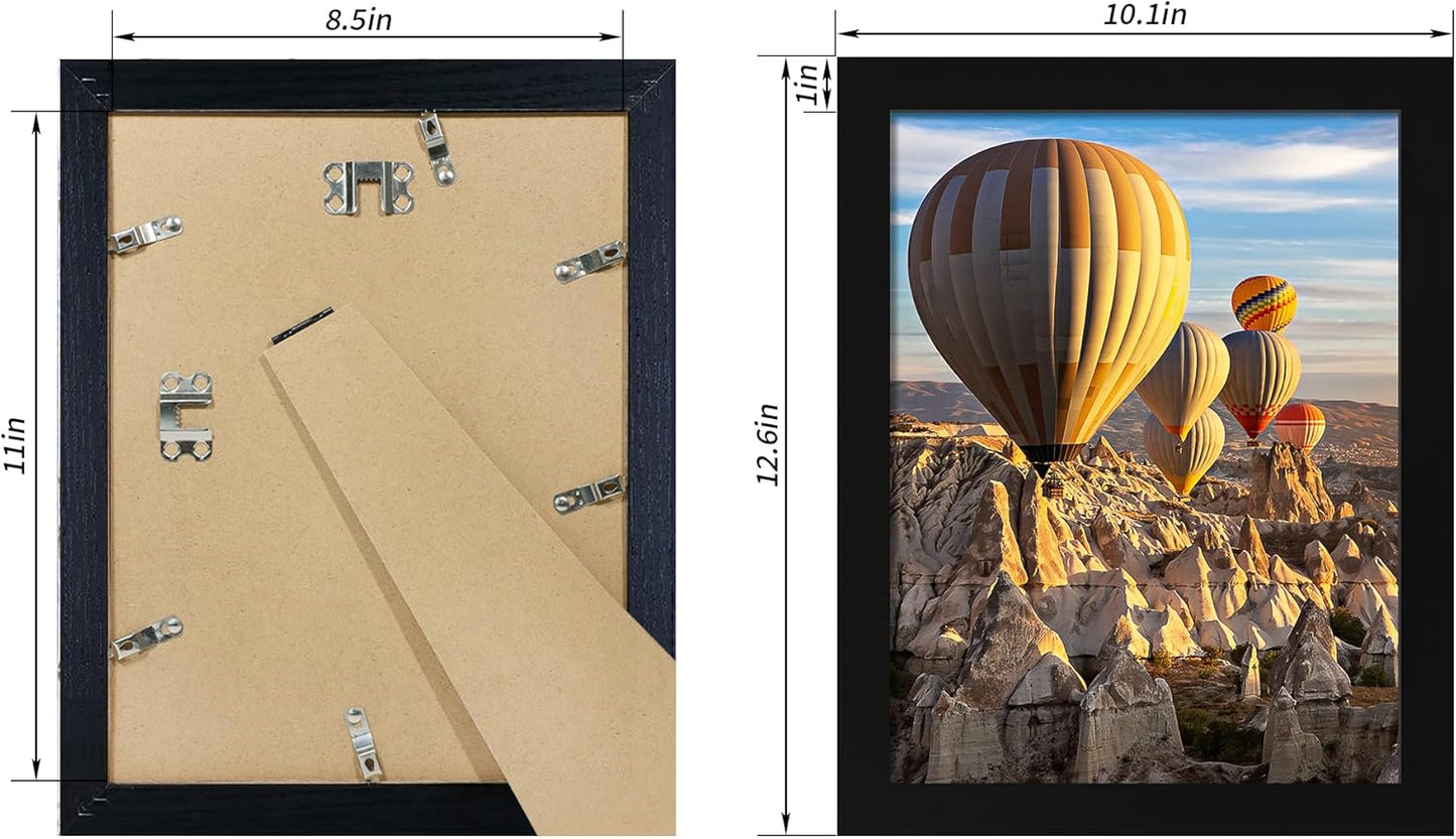 8.5x11 Picture Frame Set of 4, Wood Black Certificate Frame with Real Glass, Photo Frames 8.5 by 11 Diploma Document for Wall Hanging and Tabletop Display