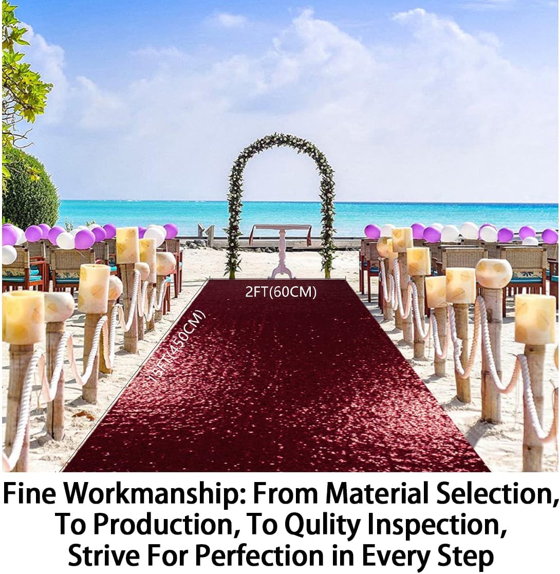 ShinyBeauty Sequin Aisle Runner for Weddings - 2FTx15FT Burgundy Glitter Carpet, Backing & Reusable Decor for Ceremony, Receptions, Events (Wine Red)