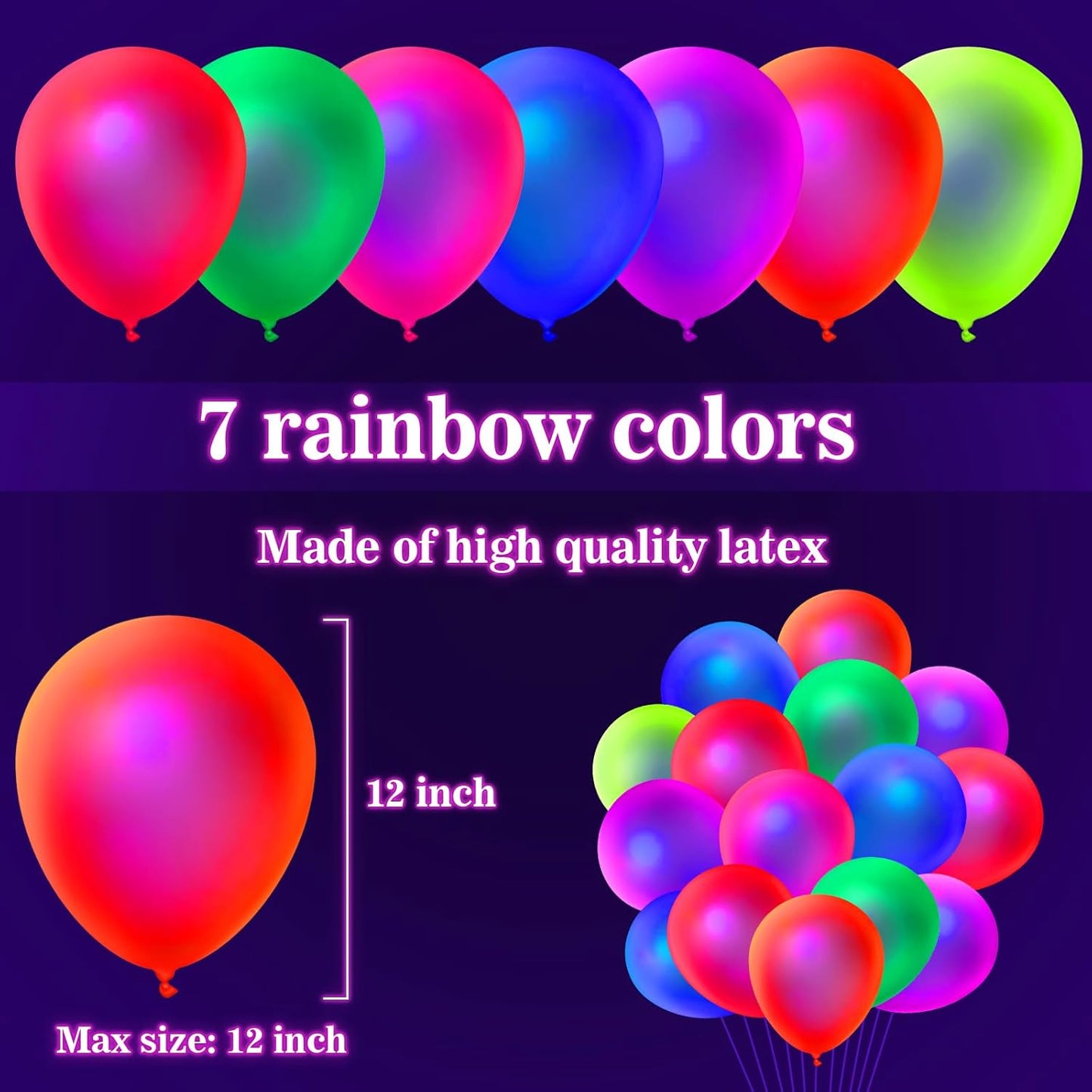 110 PCS UV Neon Balloons, Blacklight Reactive Fluorescent Balloons Glow in the Dark Birthday Decorations for Birthday, Wedding, Neon Party, Glow Party Decorations Supplies