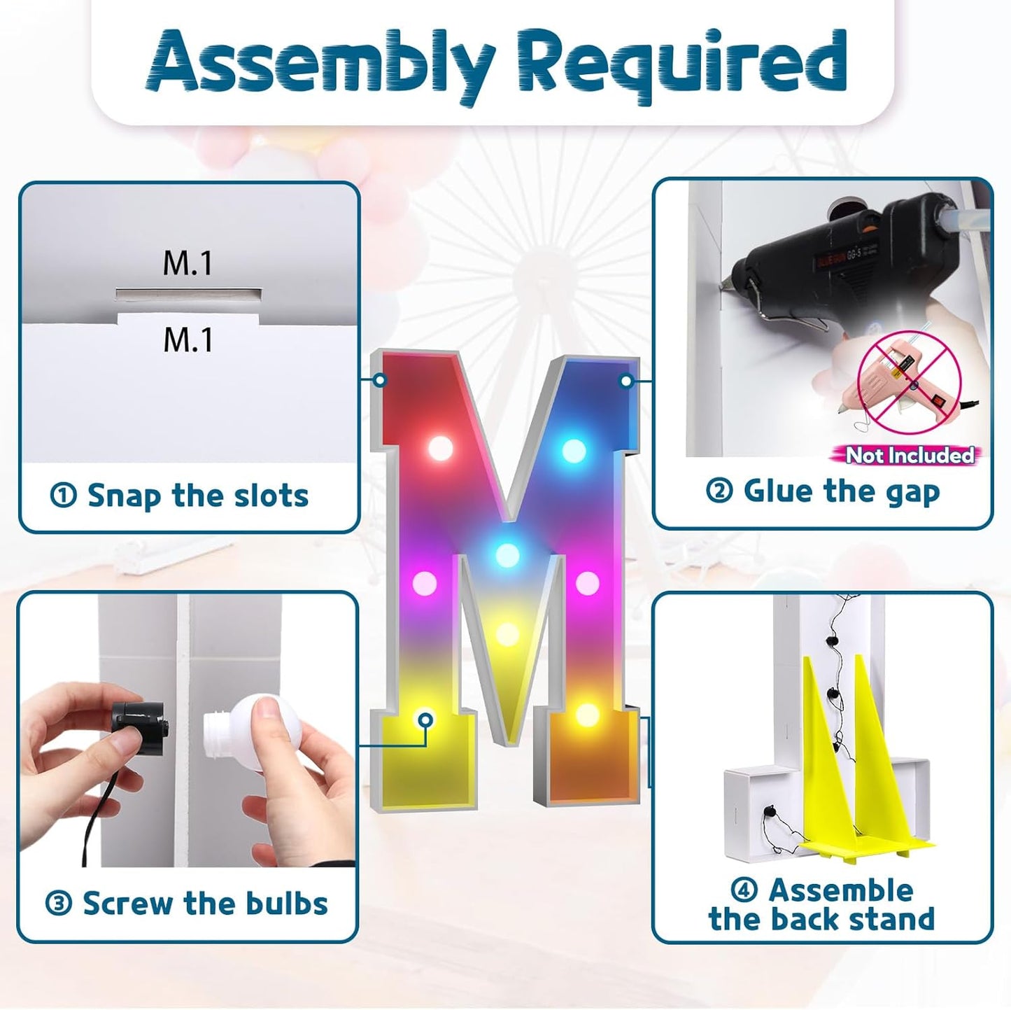 imprsv 3FT Colorful Marquee Light Up Letters M, 18 Colors Large Light up Letters Alphabet Sign with Remote, Big Marry Me Sign, Birthday Party Decorations Baby Shower Anniversary Wedding Decoration