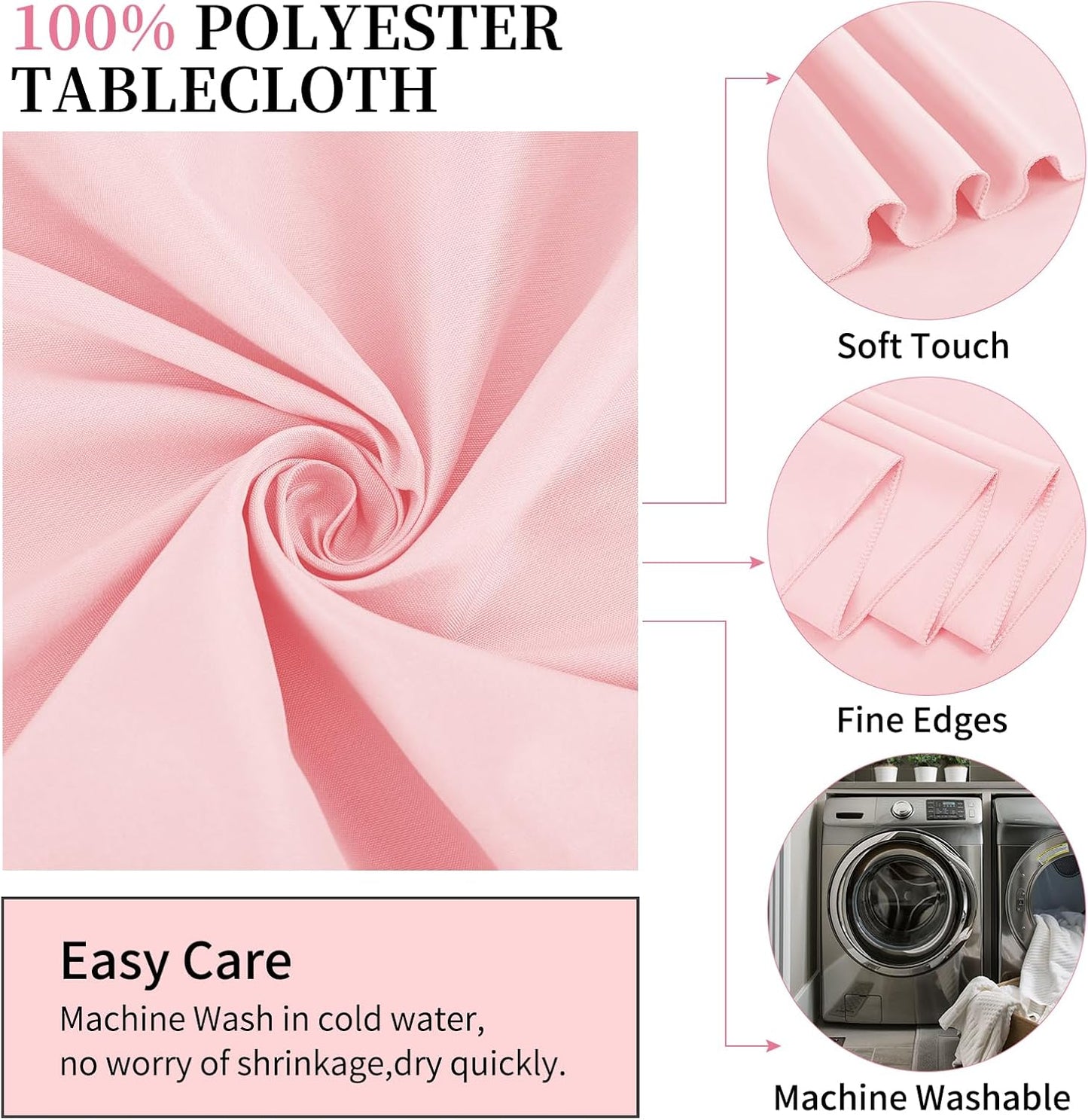 10 Pack Pink Round Tablecloths - 90 Inch, Polyester Table Cover, Stain and Wrinkle Resistant Washable Fabric, Perfect for Wedding Banquet Parties