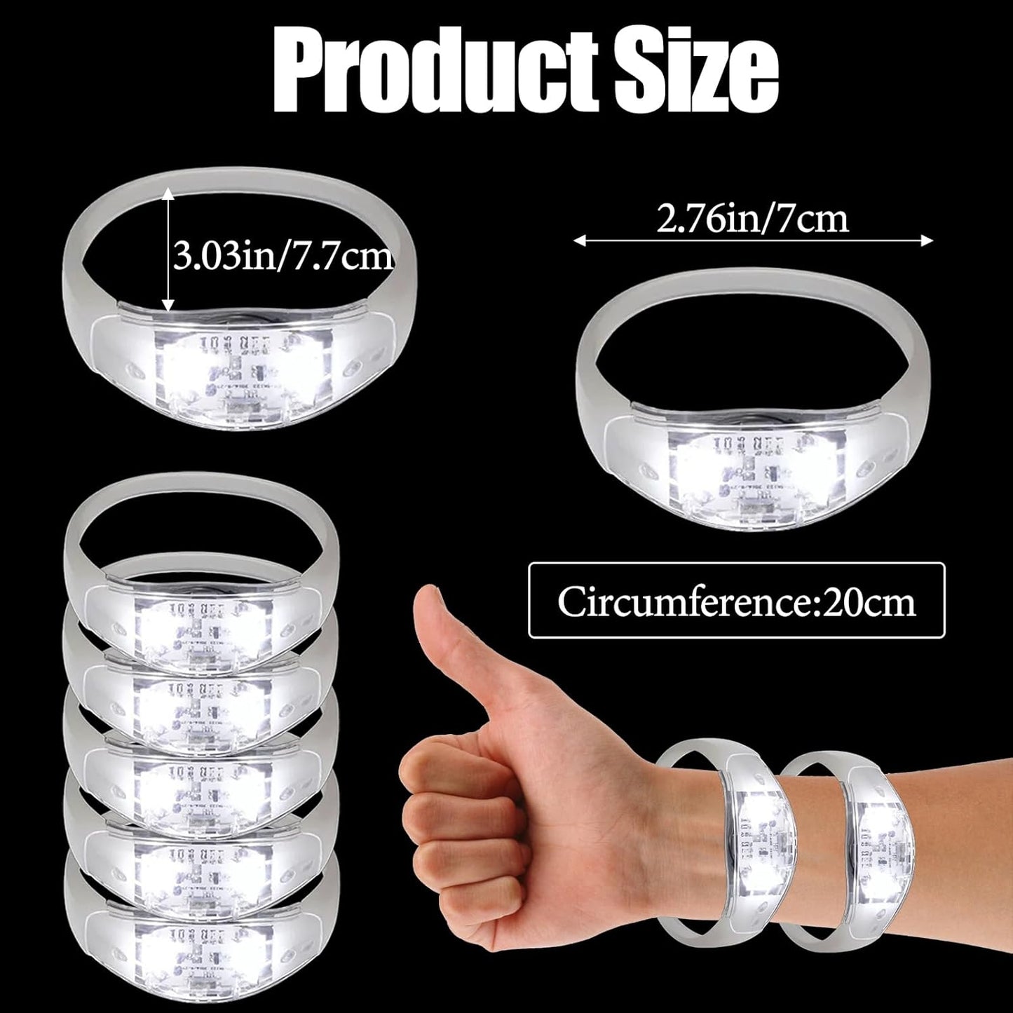 100 Pcs LED Bracelets Sound Activated with Flashing LED Strobe Music Control Light Up Bracelets for Rave, Game Prizes, Birthday Party Favor,Valentine's Day gift