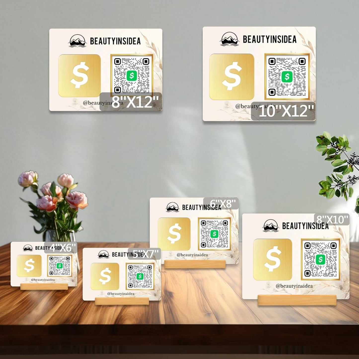 Personalized Custom Metal QR Code Sign Venmo Cashapp Scan to Pay with Stand Instagram Facebook Social Media QR Signs Bar Code QR Plaque Print for Business Salon Beauty Store Restaurant Wifi Sign (Horizontal 1)