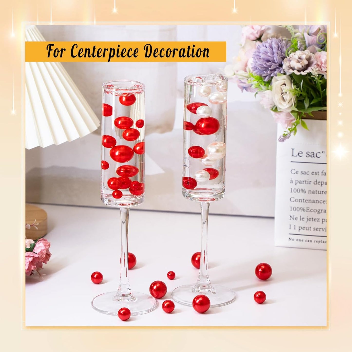 300Pcs Pearl Vase Filler, Red No Hole Faux Pearl Beads for Centerpieces Vases, Candle Centerpieces, Wedding Birthday Party Home Decor 8/10/14/20mm