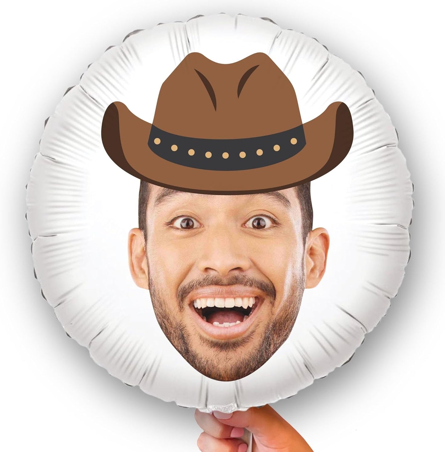 Big Dot of Happiness Personalized Western Hoedown Fun Face Photo Balloon, Wild West Little Cowboy Birthday Party Decorations, Custom Double-Sided Circle Mylar, 1 Piece