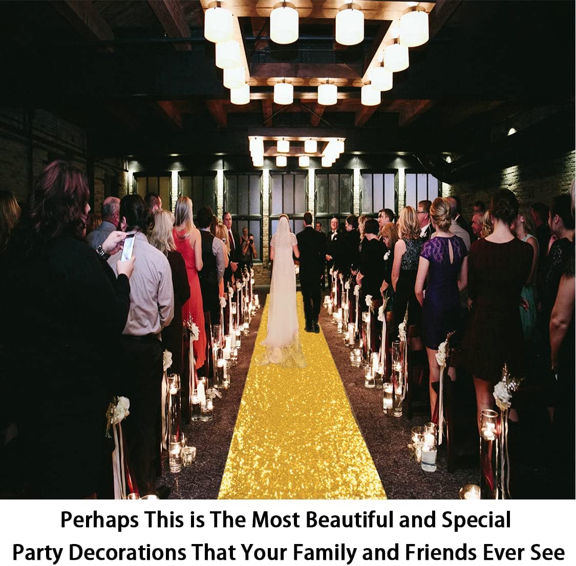 ShinyBeauty Gold Aisle Runners 2FTx15FT Carpet Runner for Party Glitter Runner for Wedding Aisle Runner Gold N105
