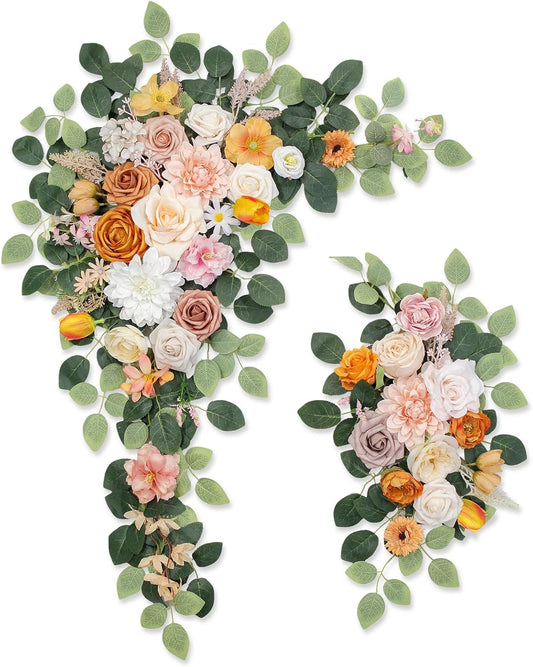 Wedding Arch Flowers Kit,Artificial Flower Arch Decor,2pcs Artificial Flower Arrangement for Wedding Decor Reception Backdrop Floral Decorations (Orange White)