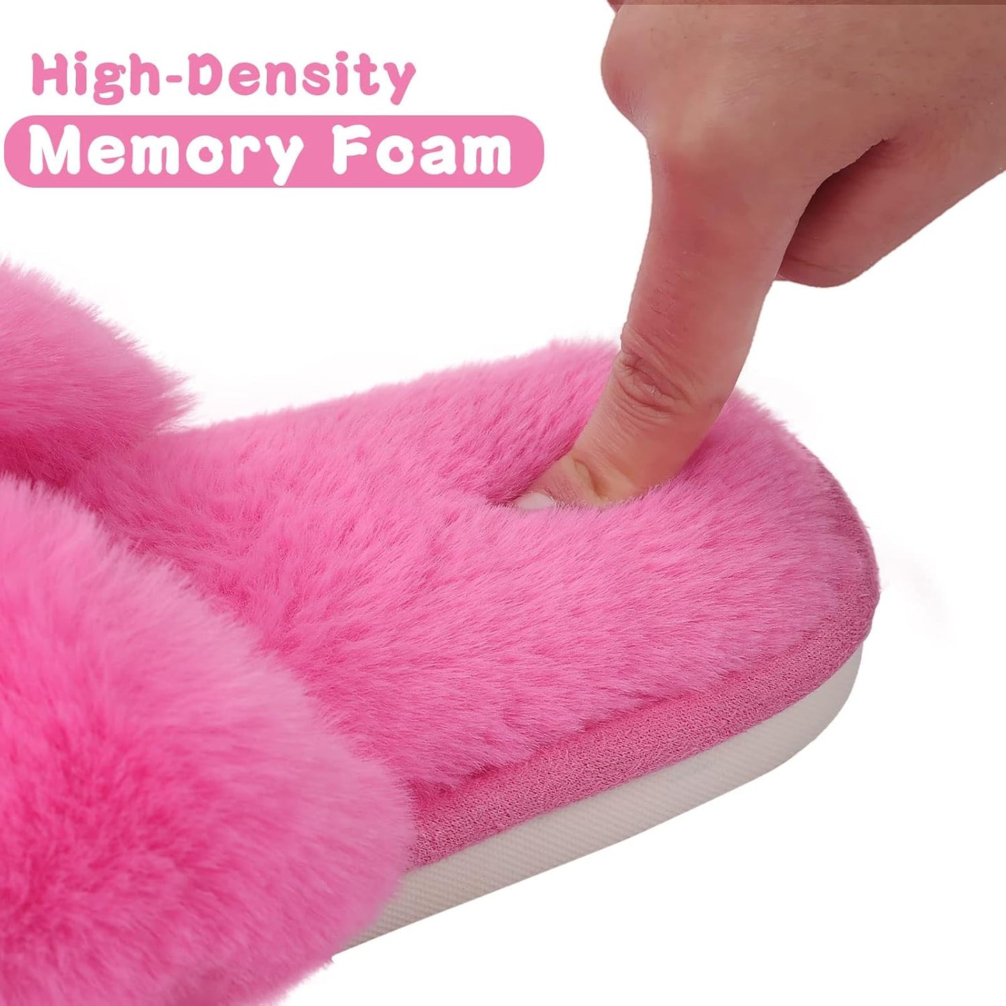 Evshine Women's Fuzzy Slippers Cross Band Memory Foam House Slippers Open Toe