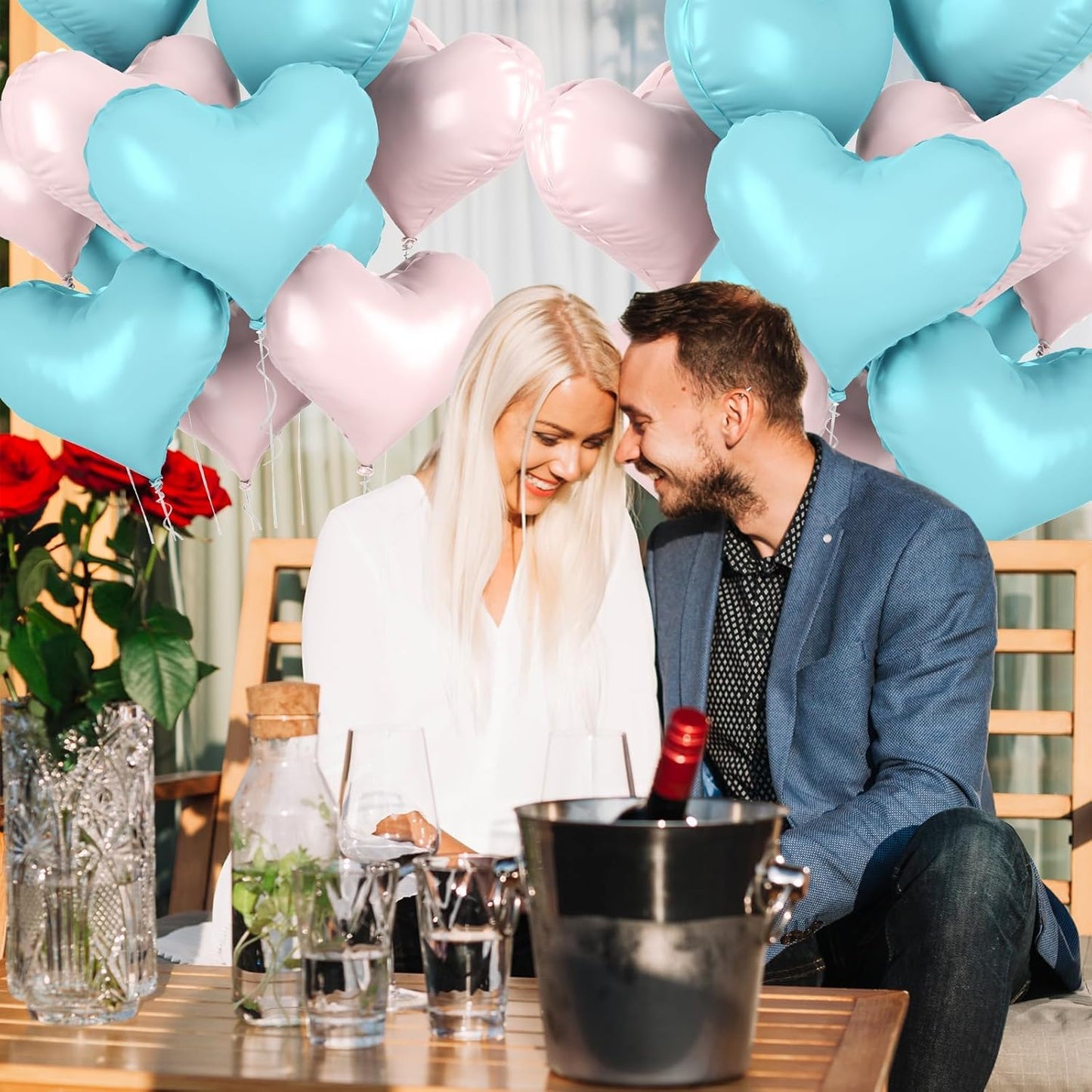 20 Inch Blue Pink Heart Balloons, 10 Pcs Baby Pink Heart Shaped Foil Balloons, Blue Love Helium Balloon for Valentines Day Bridal Shower Anniversary Wedding Birthday Party Decorations